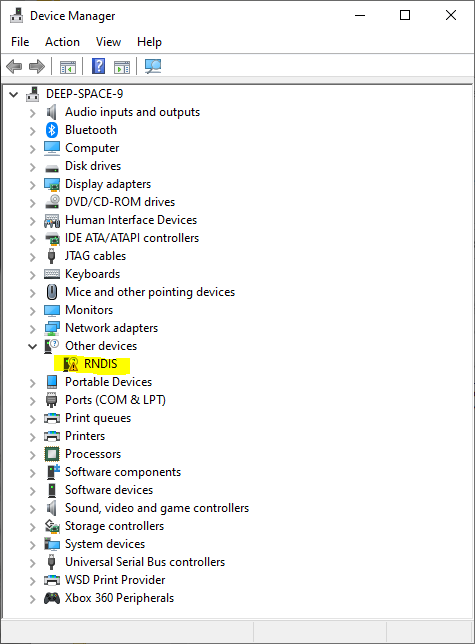 Device Manager RNDIS No Driver