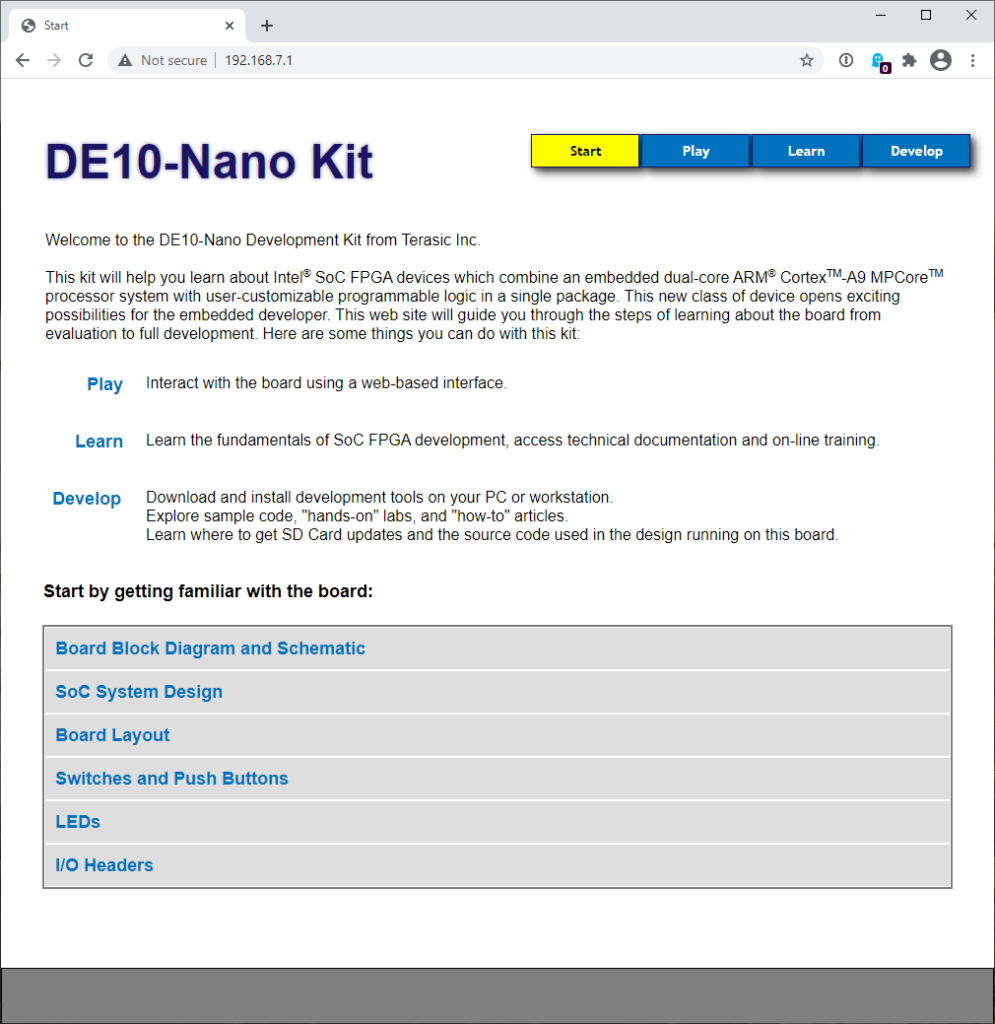 DE10-Nano Start Page